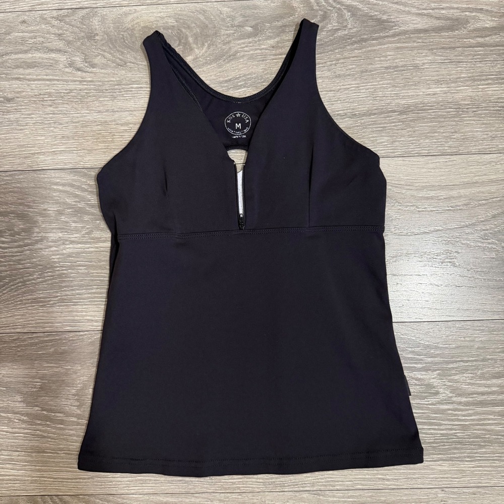 KOS USA Womens Black Supplex Lycra Racerback Activewear Tank Top Sz M‎ Zip Front
